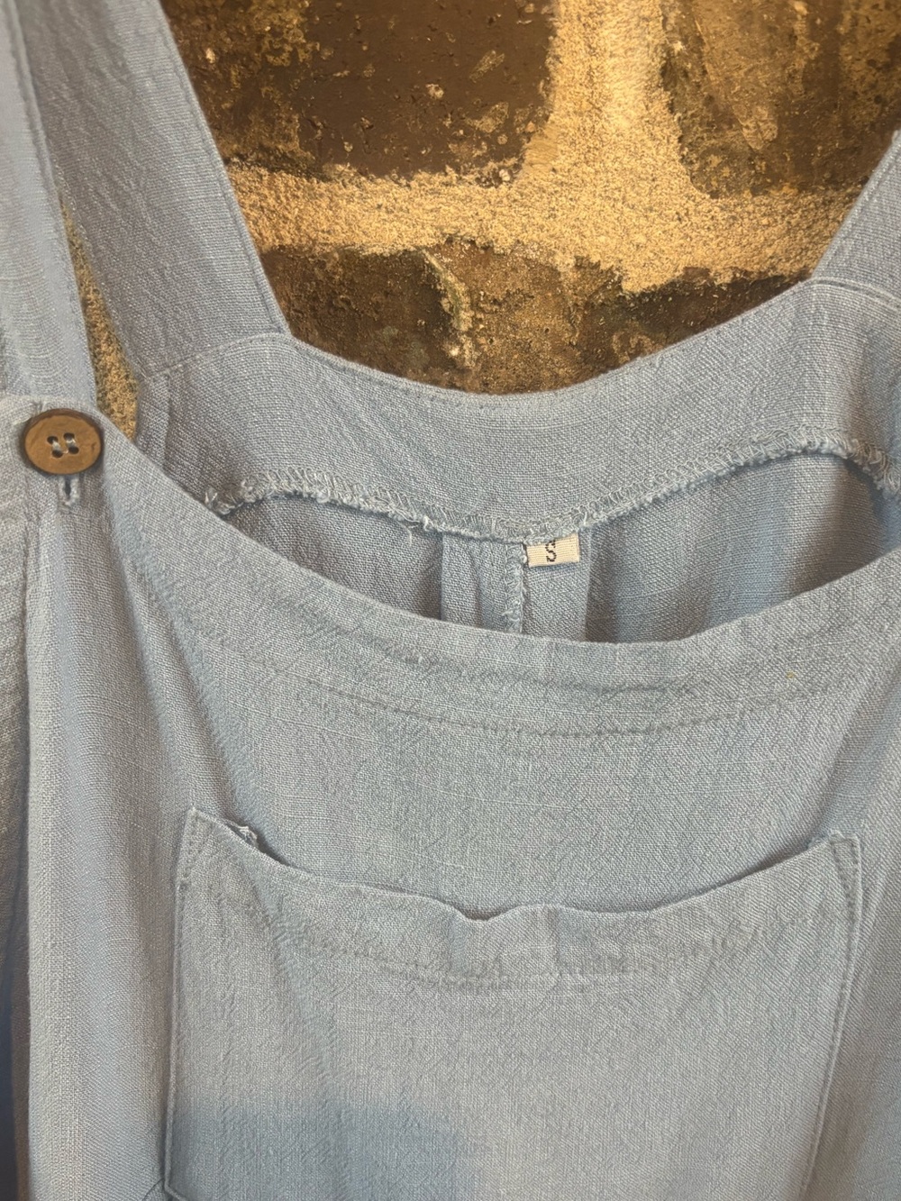 Light Blue Linen-Blend Pinafore Romper - Picture 3 of 9